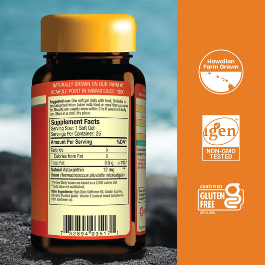 BioAstin Hawaiian Astaxanthin 12mg label close-up