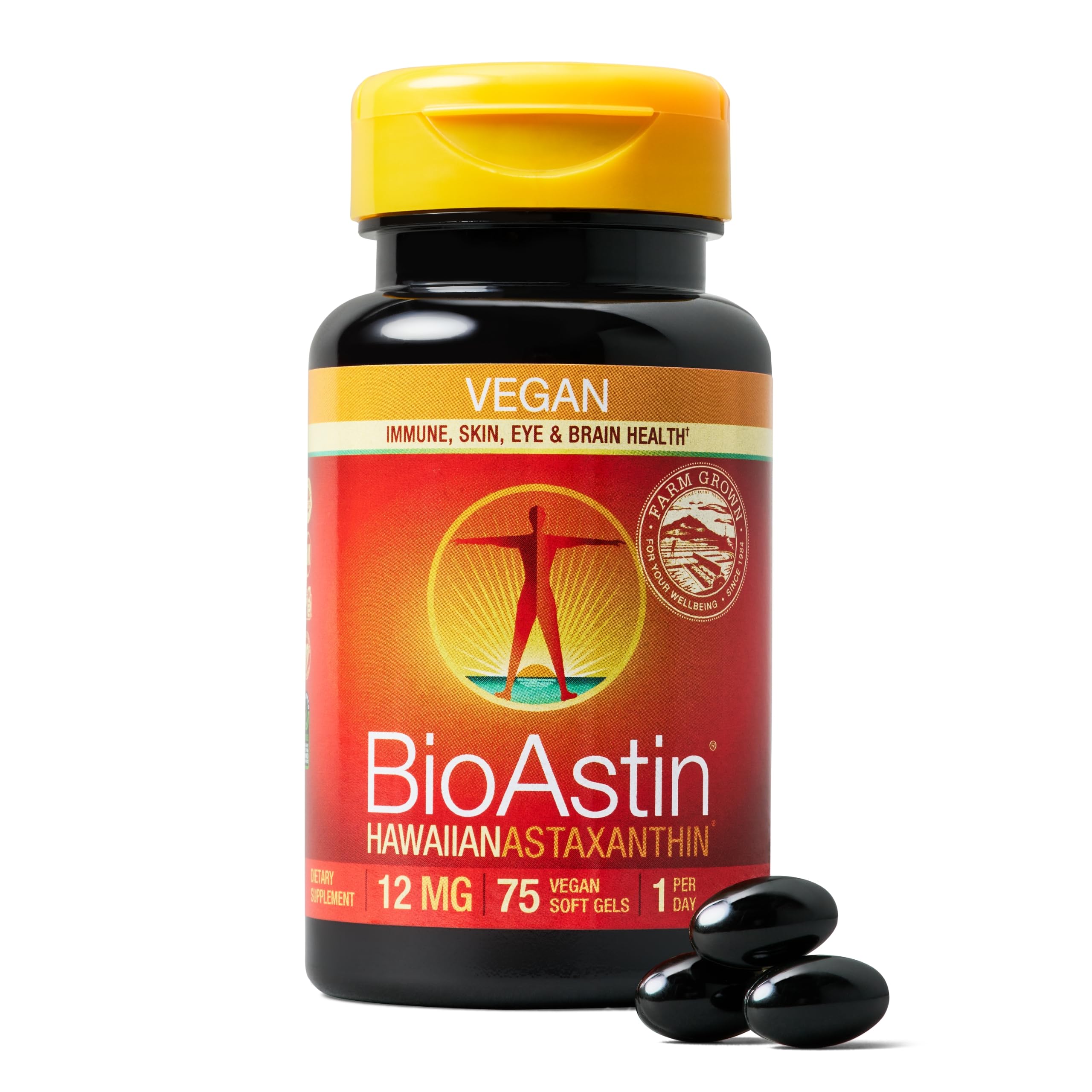 Front packaging of Nutrex BioAstin Hawaiian Astaxanthin 12 mg 75 softgels