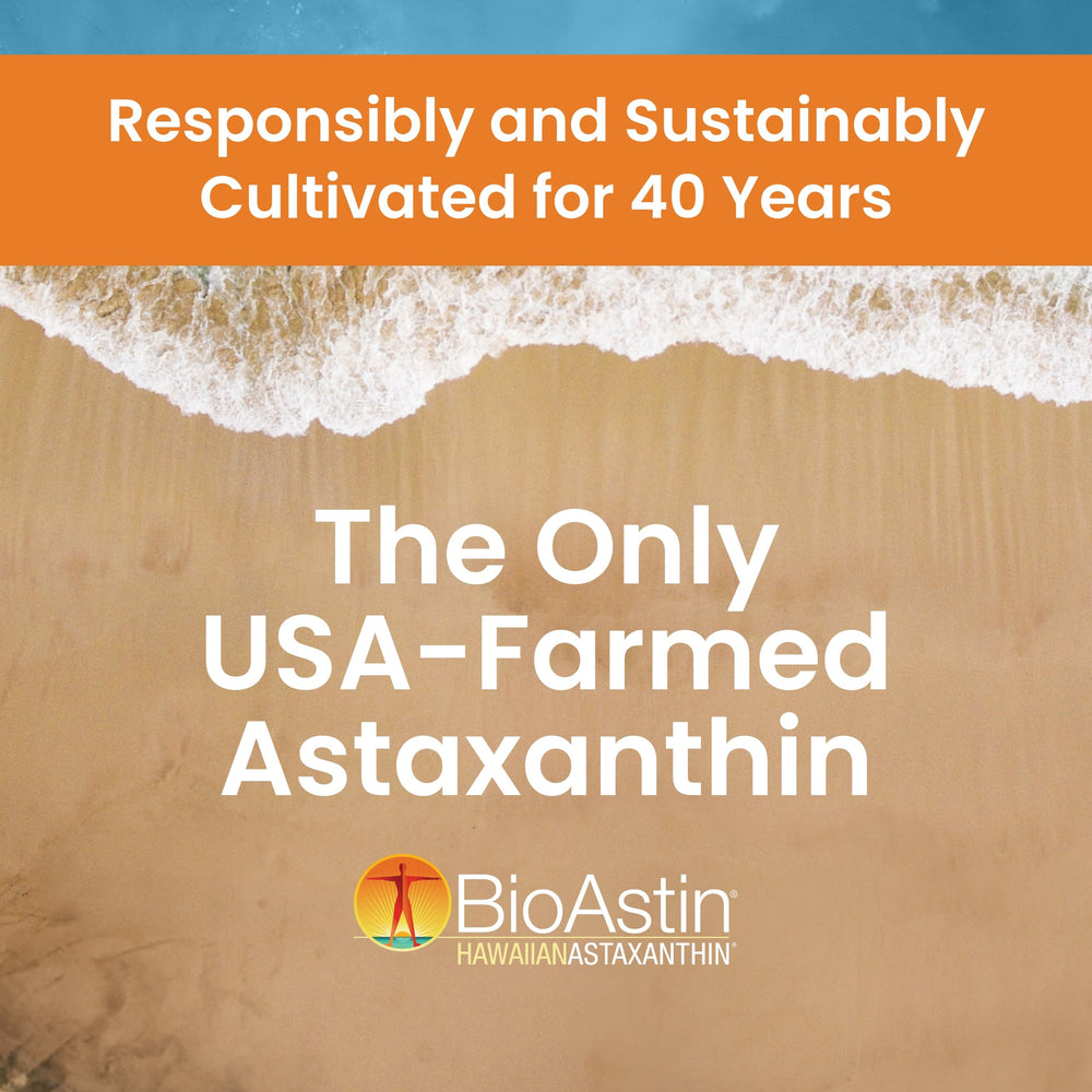 Vegan, non-GMO, gluten-free BioAstin labeling and certifications.