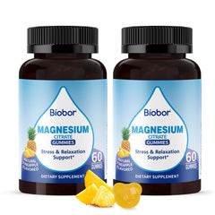 Front view of Biobor Potassium Magnesium Gummies pineapple flavor bottle