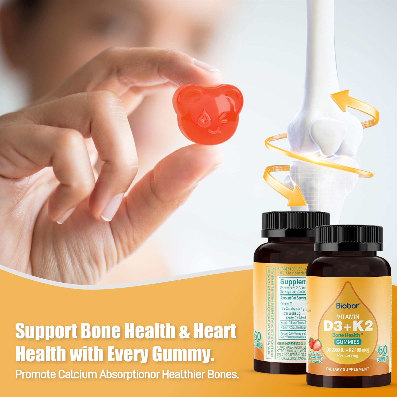 Strawberry-flavored Biobor gummies in bottle