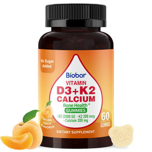 Biobor Vitamin D3 K2 Gummies with Calcium label showing 60 count
