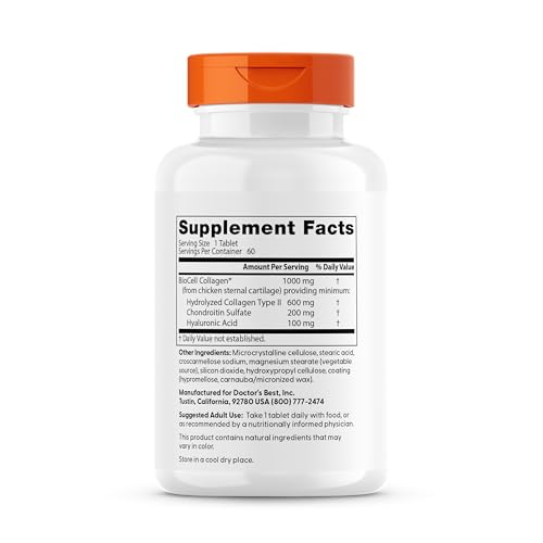 BioCell Collagen with hydrolyzed Type II collagen, chondroitin sulfate, and hyaluronic acid composition