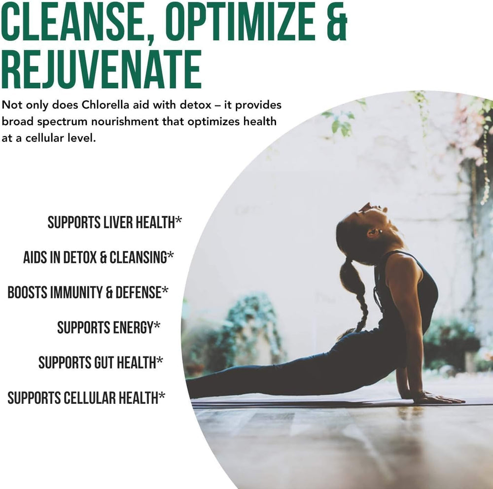 Chlorella promotes cellular health and detoxification benefits.