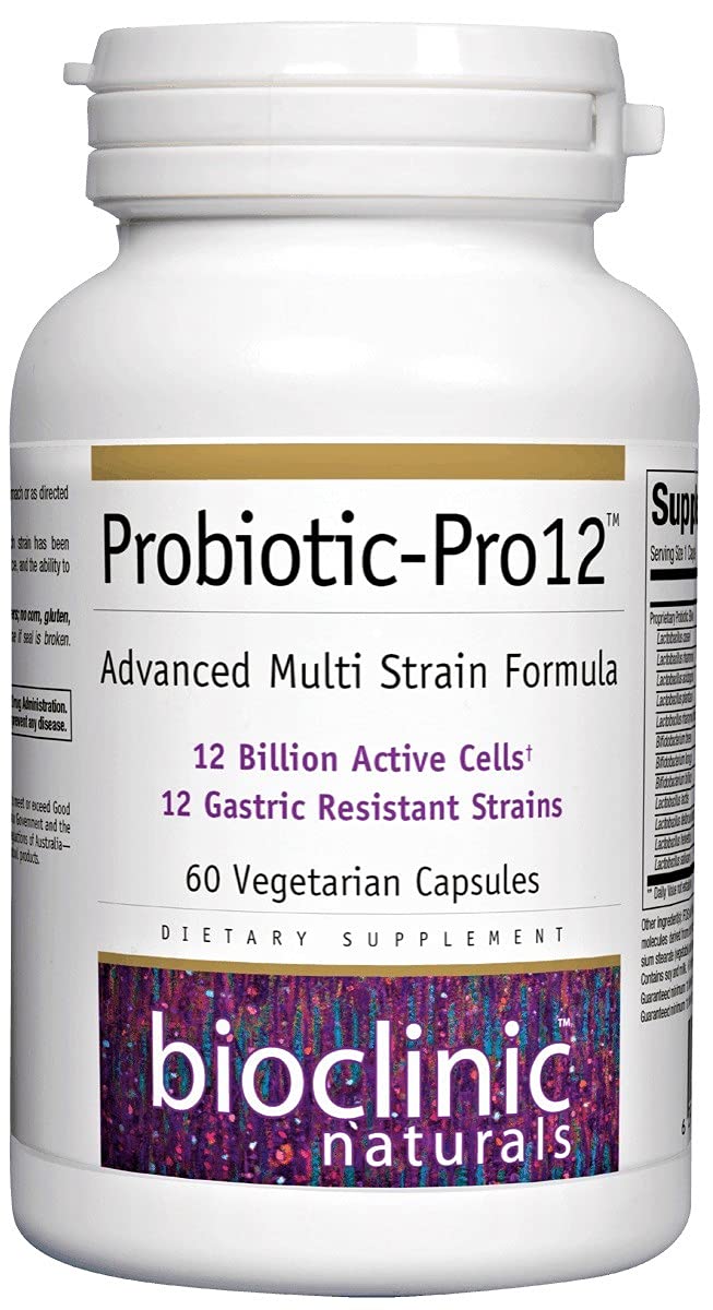Bioclinic Naturals Probiotic-Pro 12 60 vcaps label with 12 strains and 12B CFU