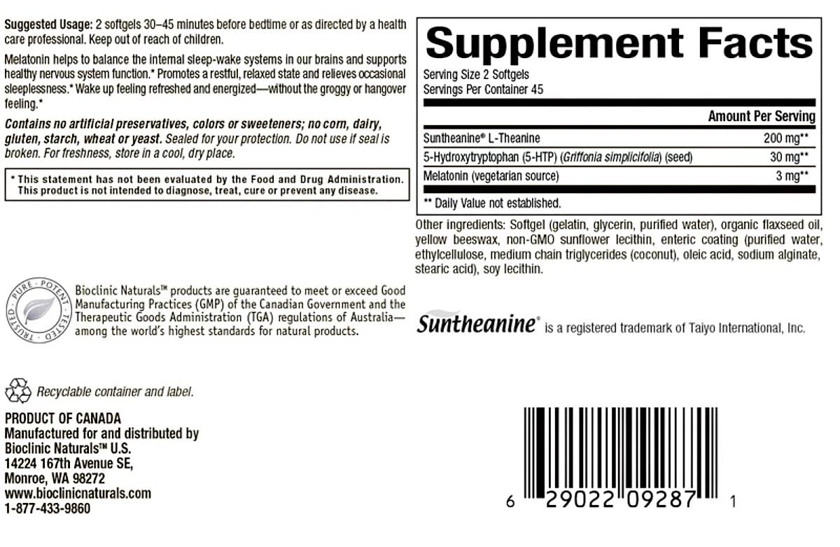 Close-up of Somno-Pro ingredients: Melatonin, 5-HTP and L-Theanine