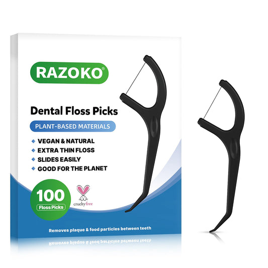 Biodegradable dental floss picks in clear packaging