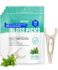 Biodegradable floss picks with mint flavor - 200 pieces, plant-based