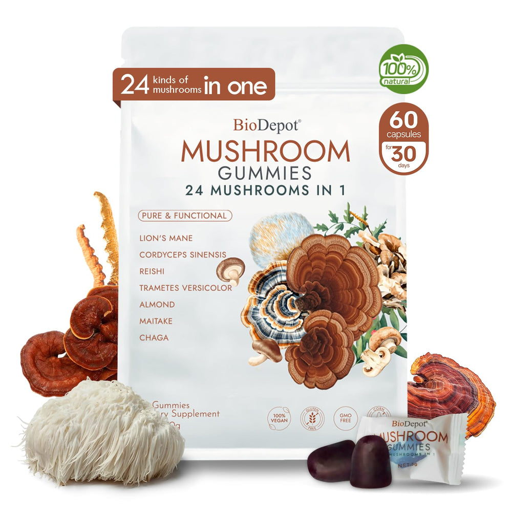 Biodepot 24 in 1 Mushroom Gummies bottle label