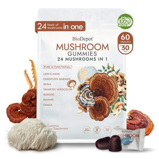 Biodepot 24 in 1 Mushroom Gummies bottle label