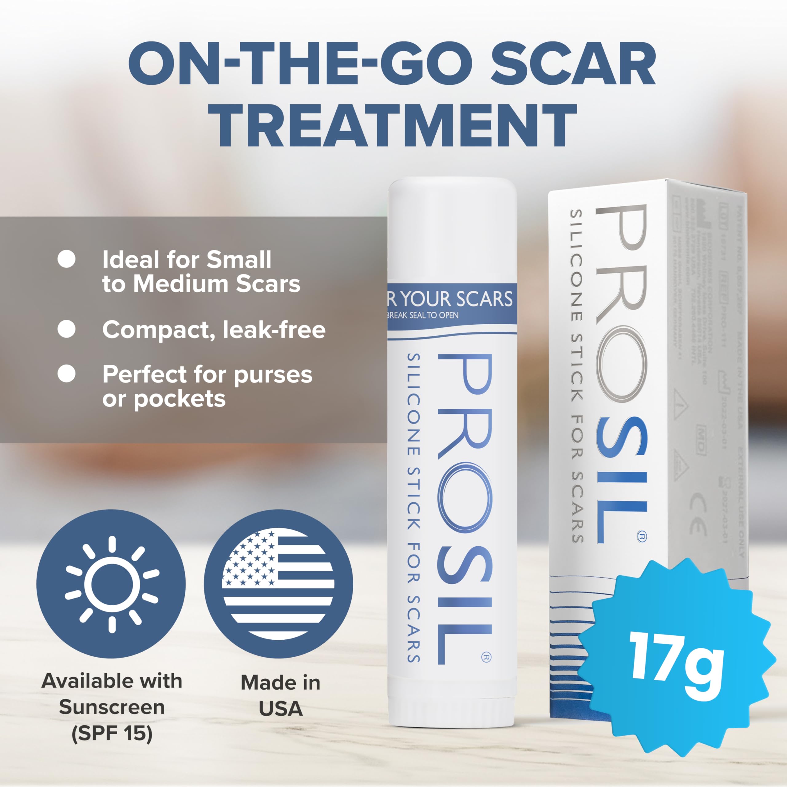 Close-up of silicone-based texture from ProSIL Scar Stick for non-invasive scar therapy.