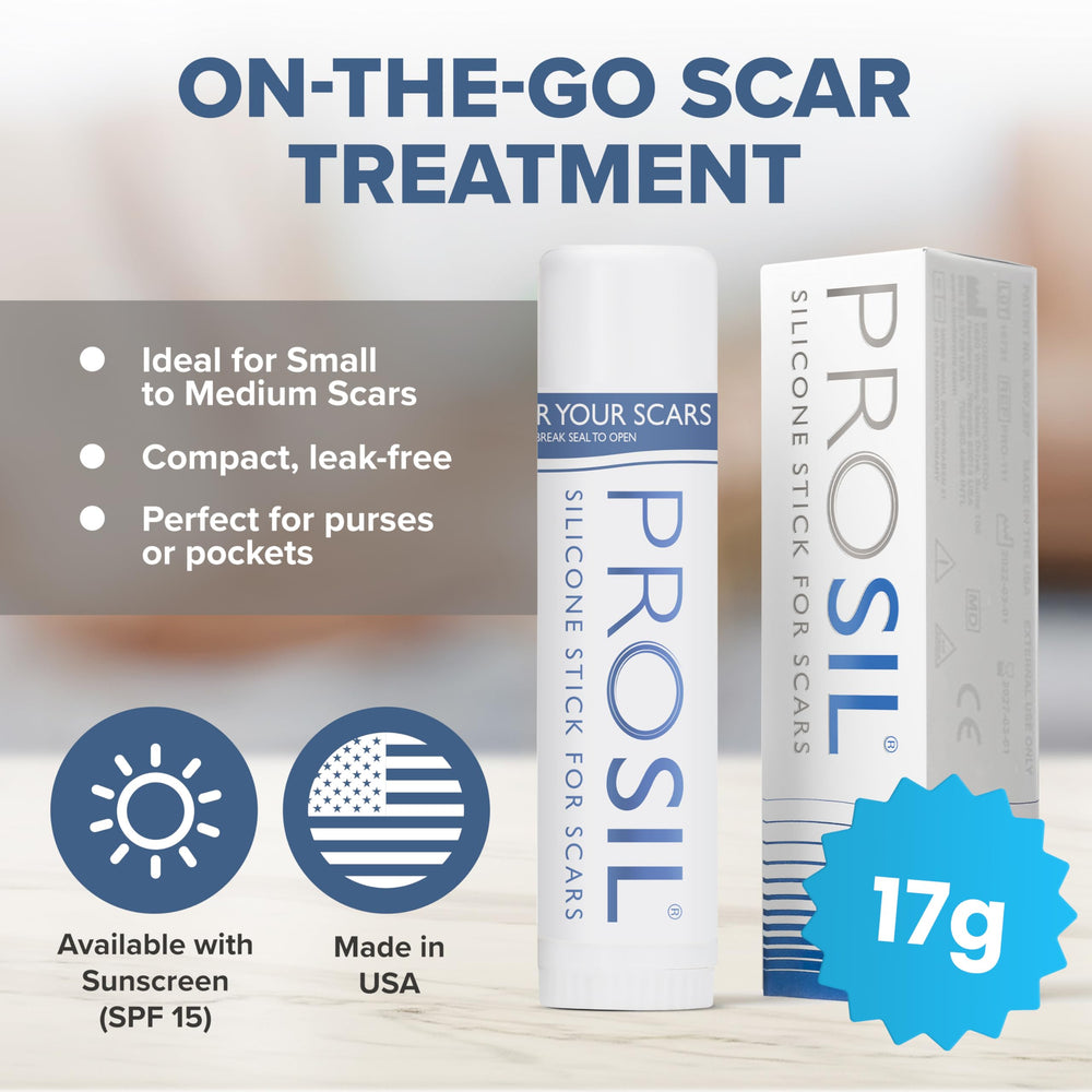 Close-up of silicone-based texture from ProSIL Scar Stick for non-invasive scar therapy.