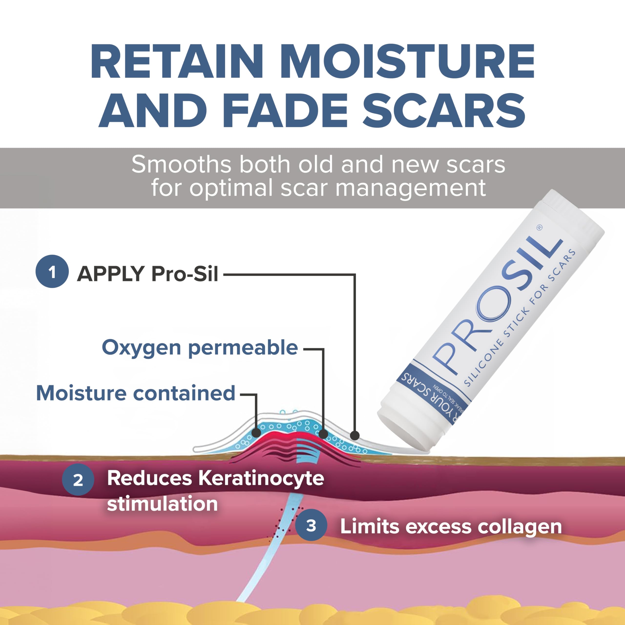 Detail shot of a treated scar area using ProSIL silicone scar stick.