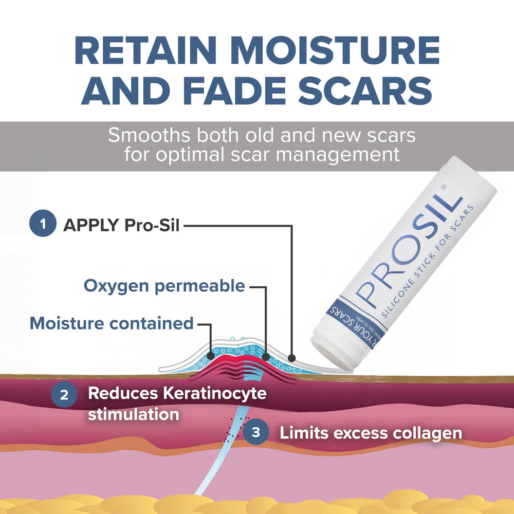 Detail shot of a treated scar area using ProSIL silicone scar stick.