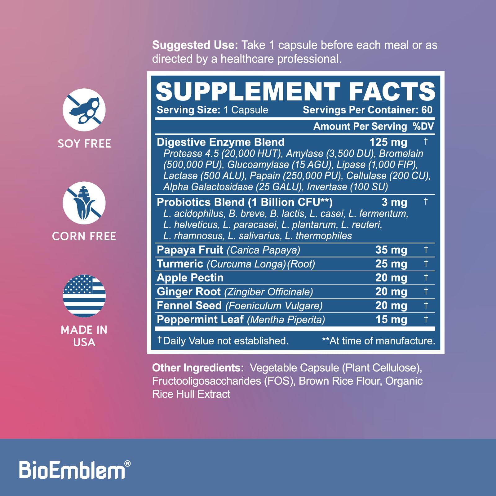Packaging box and bottle of BioEmblem Digestive Enzymes