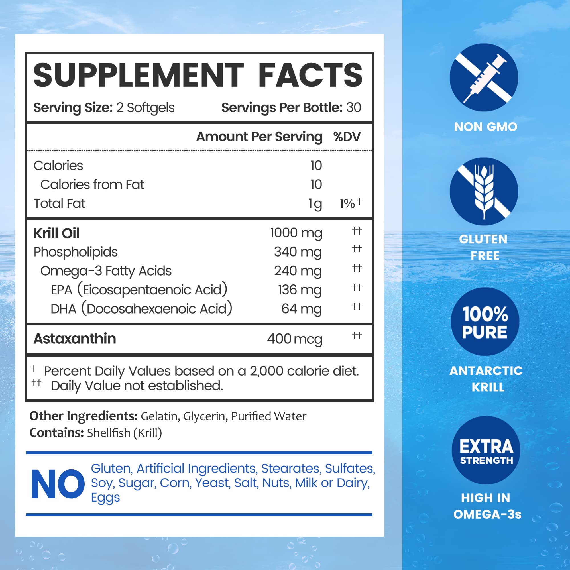 Close-up of EPA and DHA amounts on BioEmblem Krill Oil label