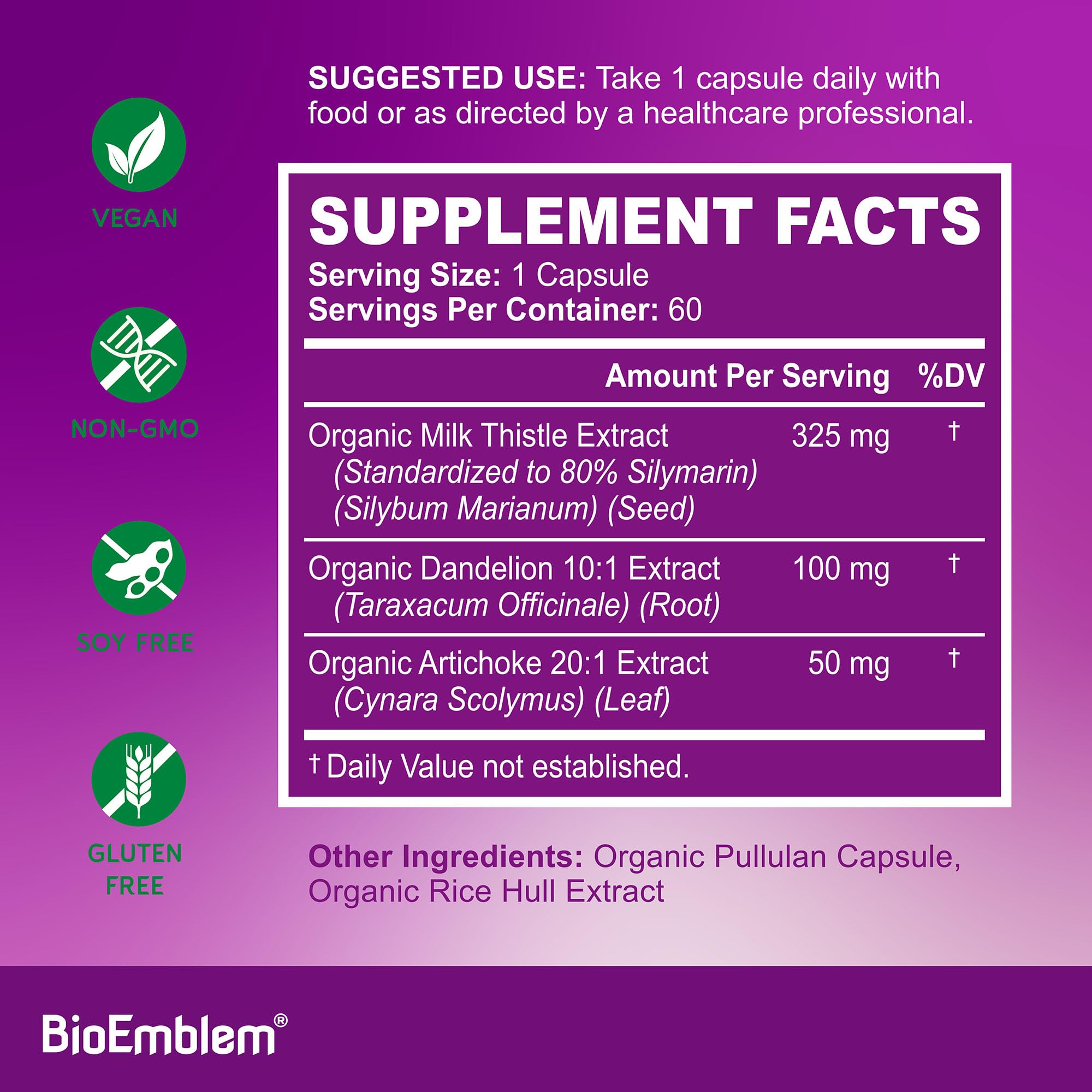 Dandelion root and Artichoke extracts on label