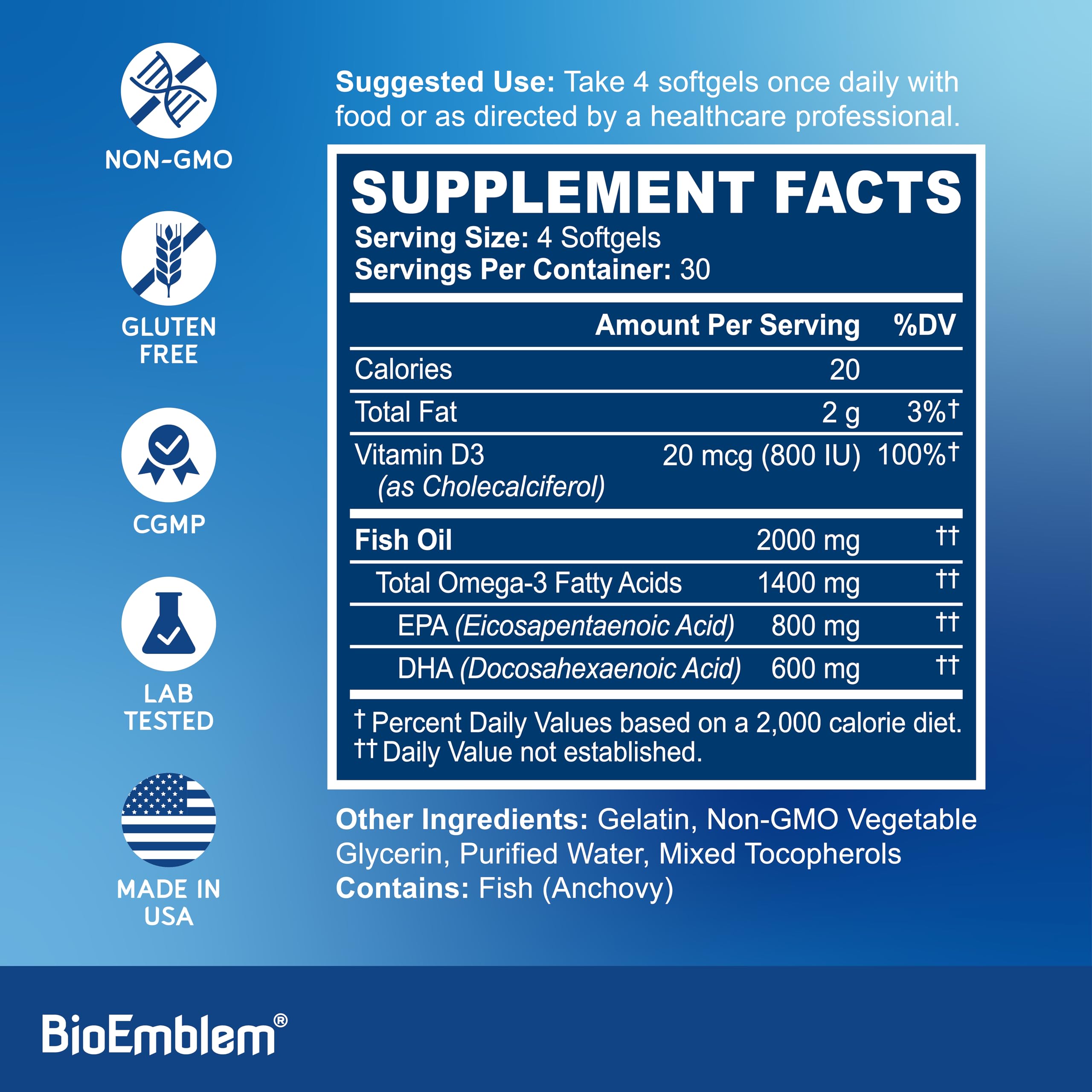 BioEmblem Omega-3 2000mg softgels product pack shot
