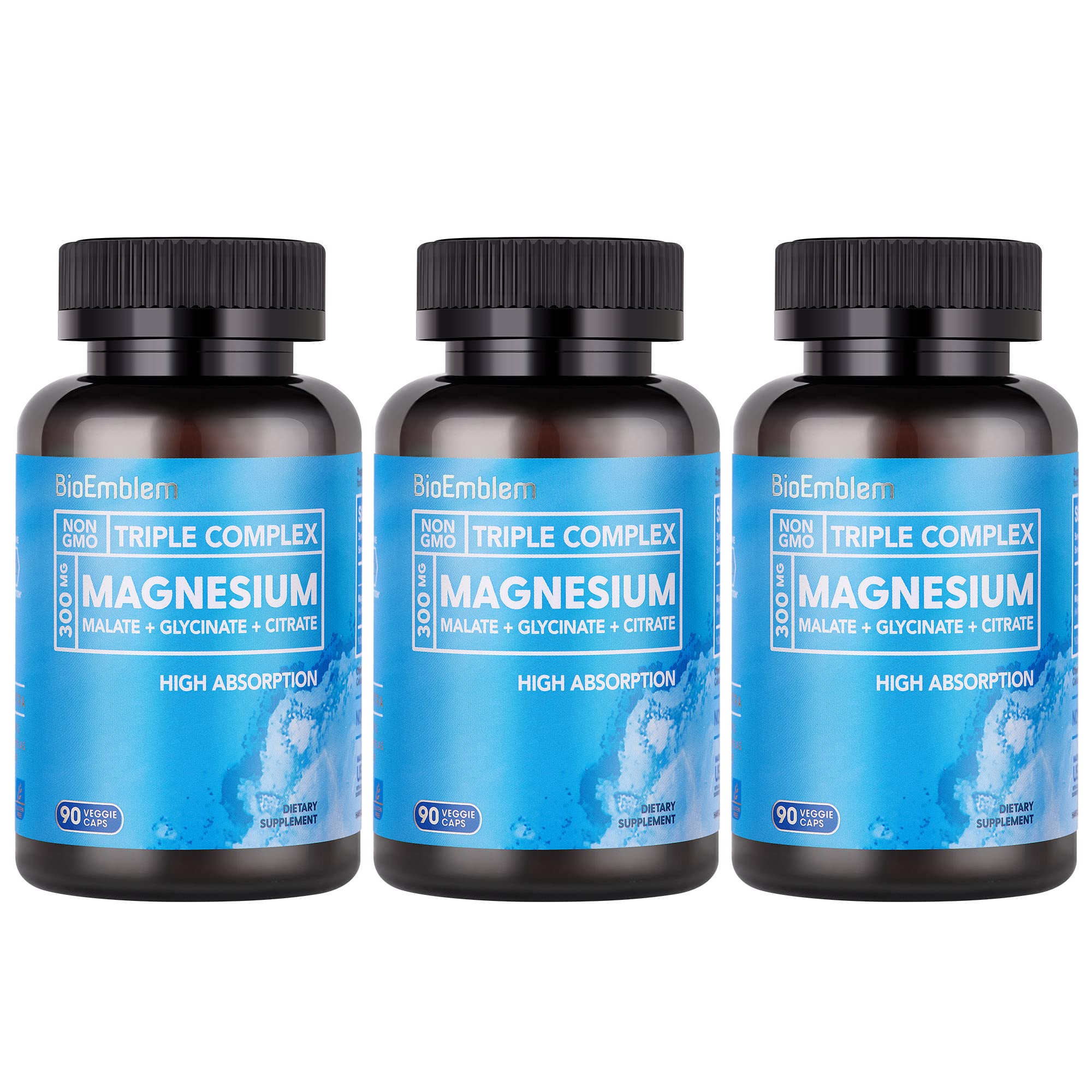BioEmblem Triple Magnesium bottle front highlighting high absorption for daily wellness.