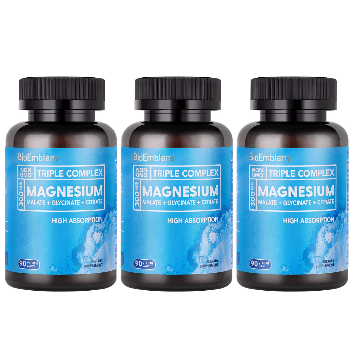 BioEmblem Triple Magnesium Complex 300mg bottle on white background