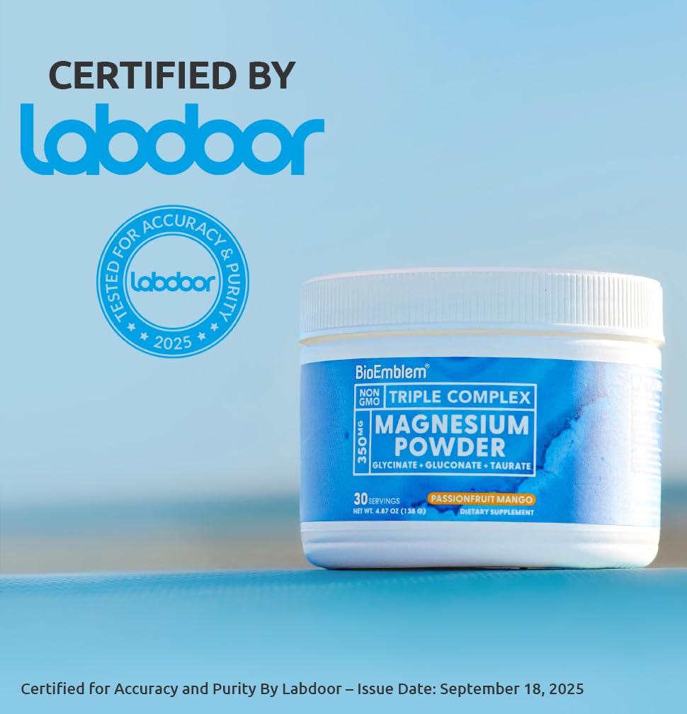 Passionfruit Mango flavored magnesium powder ready to mix