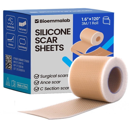 Bioemmalab silicone scar sheets face patches blend with skin for discreet scar improvement.