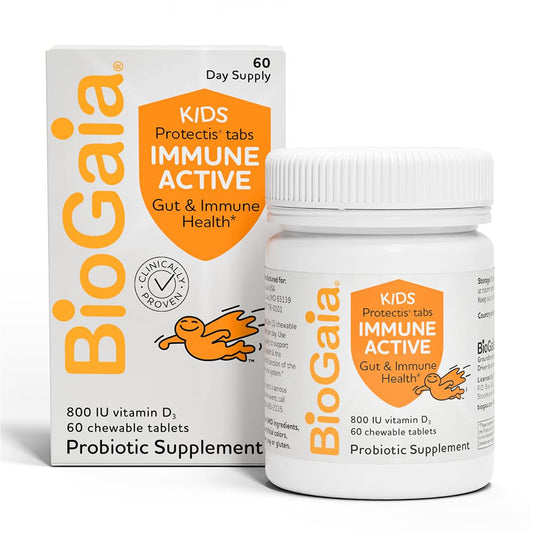 BioGaia Immune Active Kids hero image showing orange-flavored chewables
