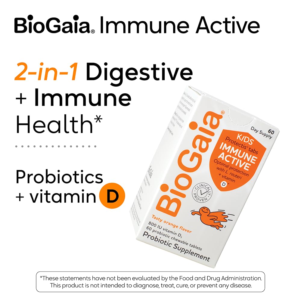Box packaging for BioGaia Immune Active Kids probiotic + Vitamin D