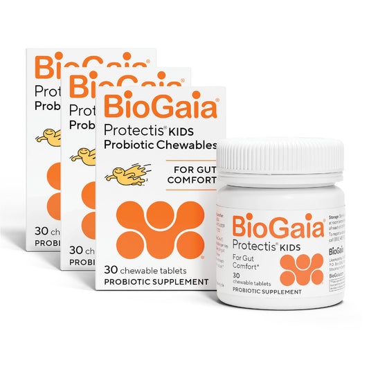 BioGaia Kids Probiotic Chewables lemon-lime flavor chews support daily routine.