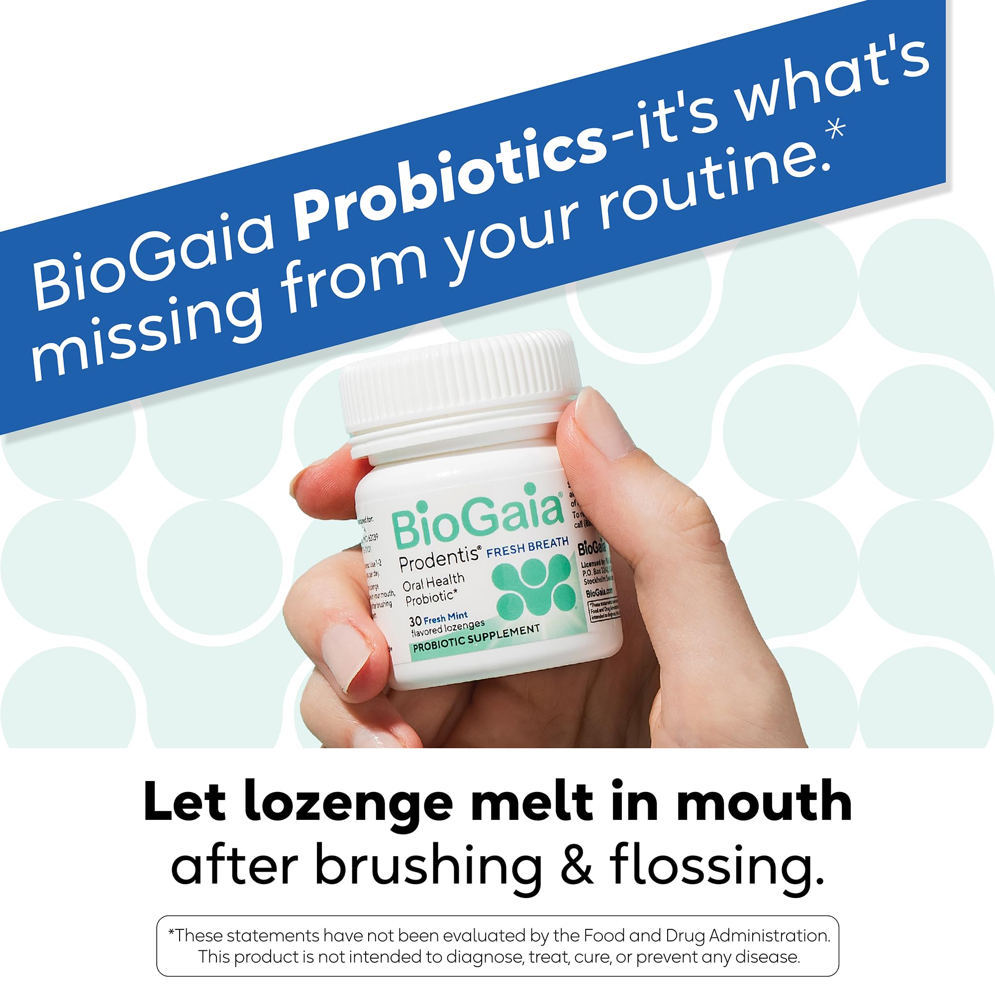 BioGaia logo and Prodentis Fresh Breath branding