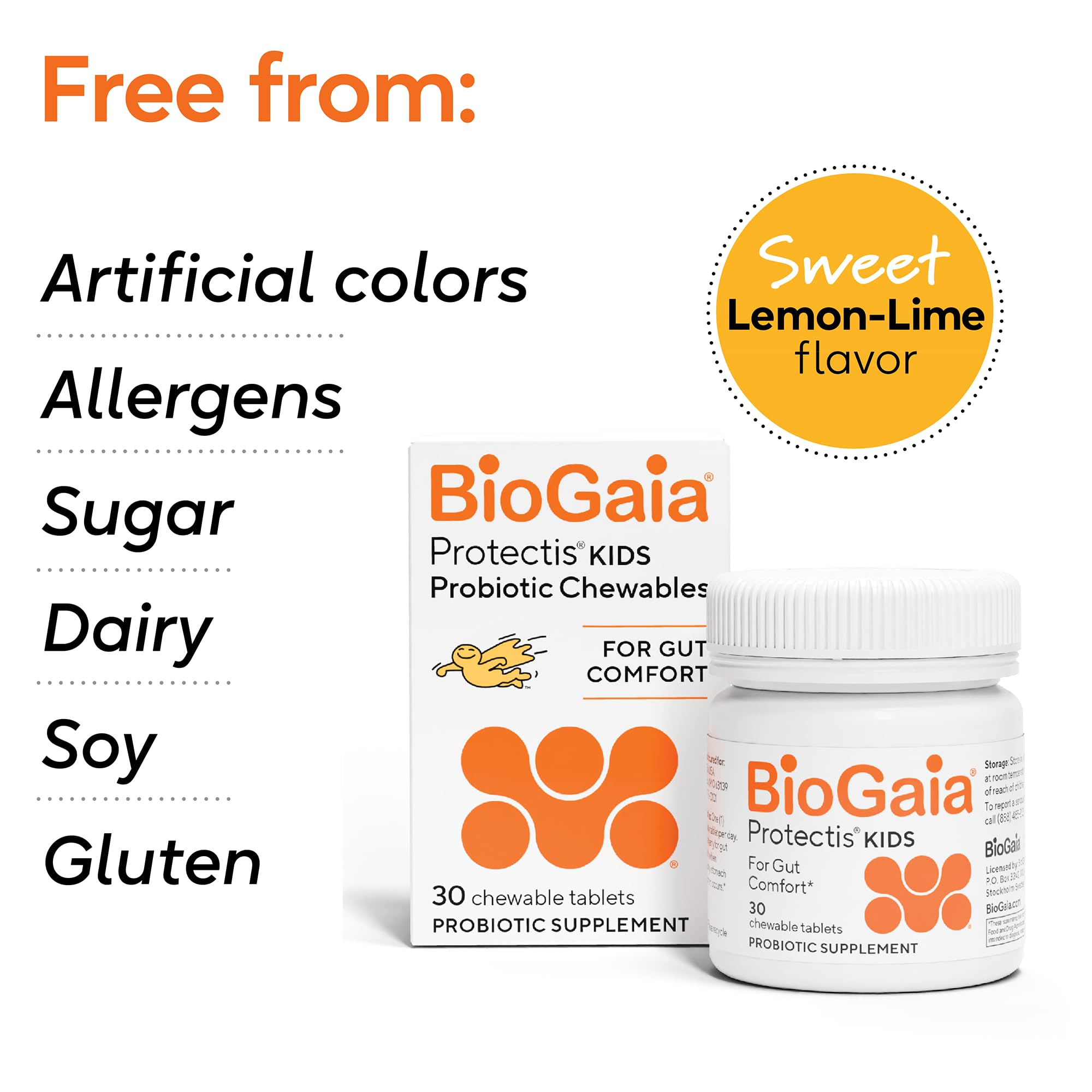 Close-up of BioGaia Protectis chewable tablets packaging.