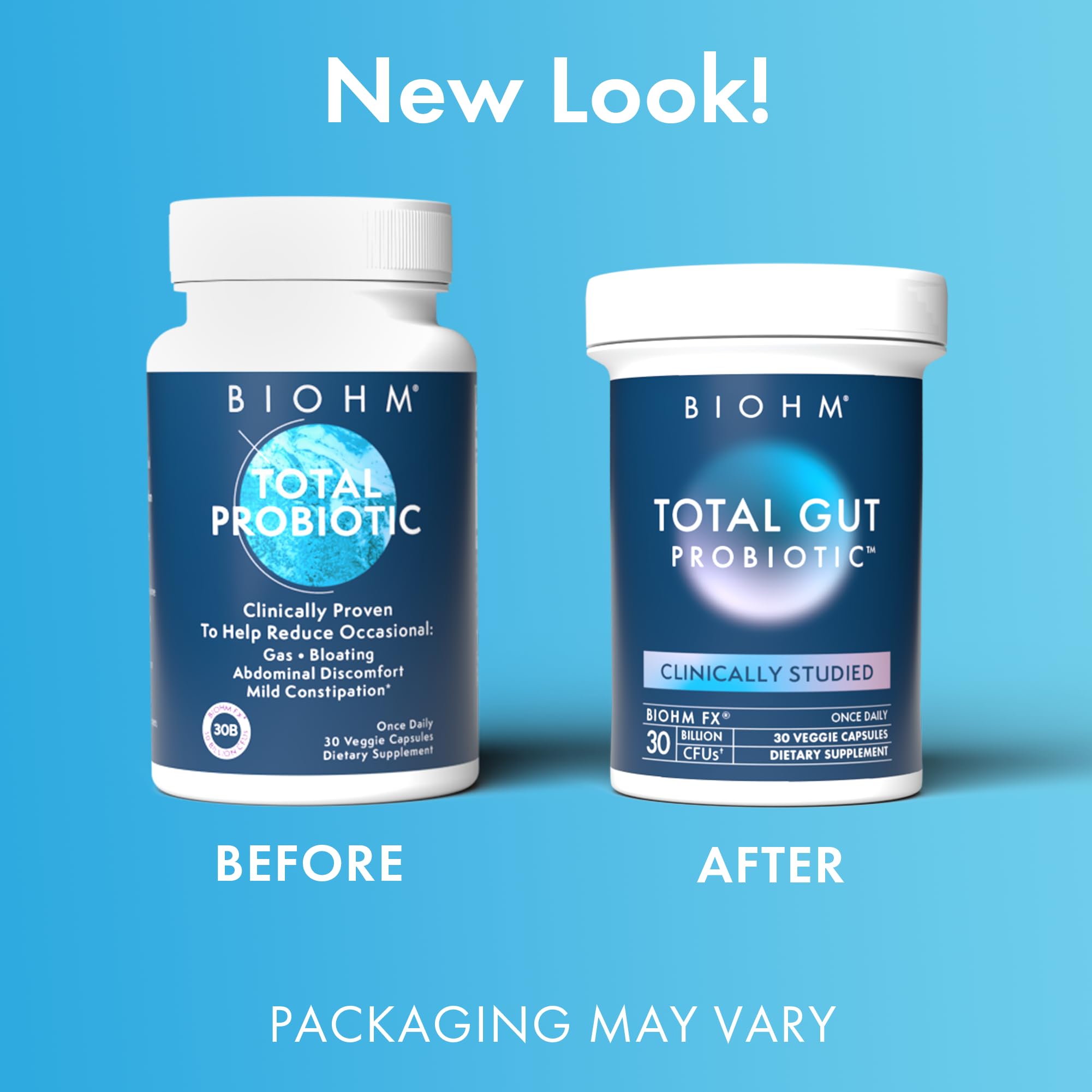 Non-GMO and vegan icons for BIOHM Total Probiotic