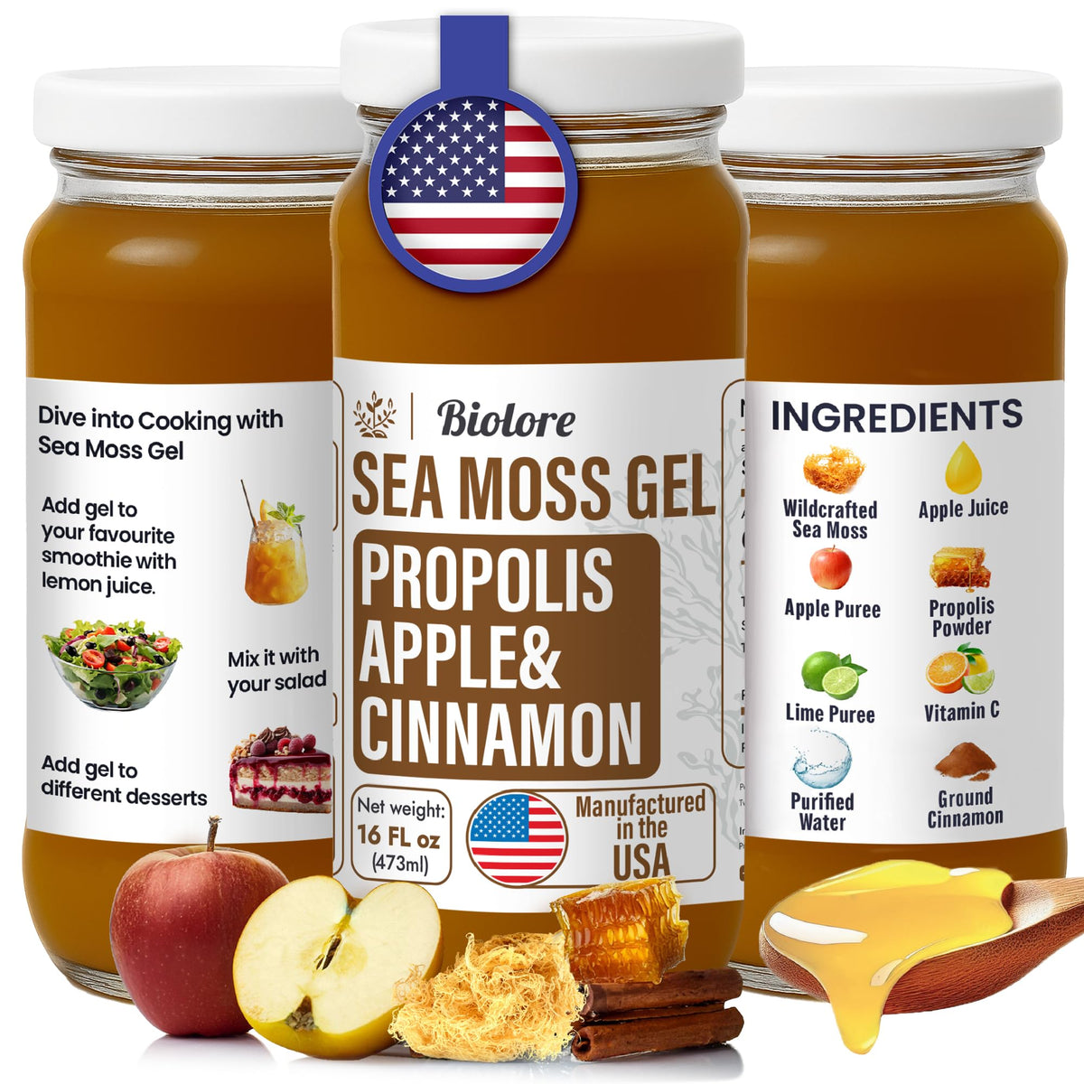 Biolore front jar shot showing label and apple cinnamon flavor benefit