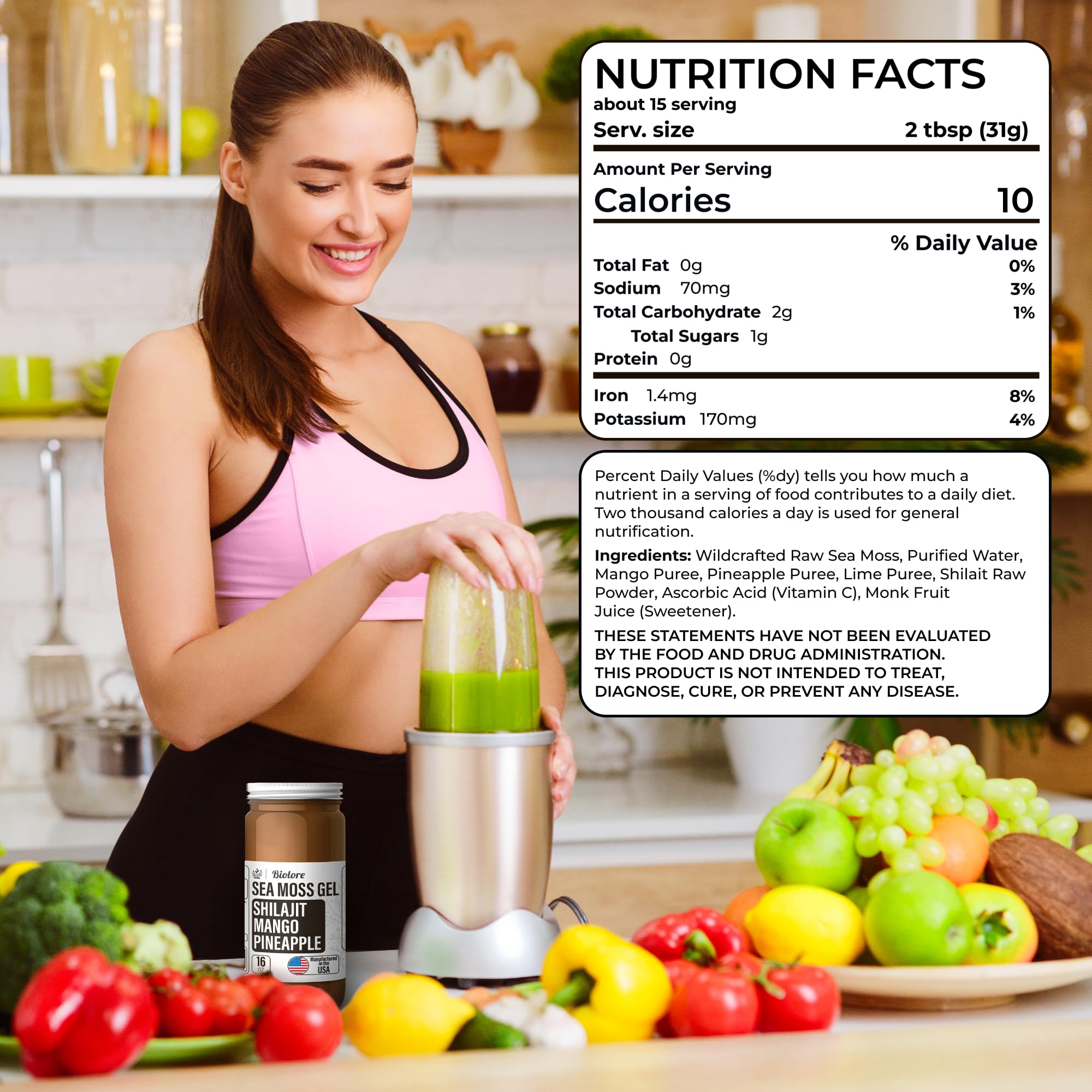 Nutritional information card for Biolore gel
