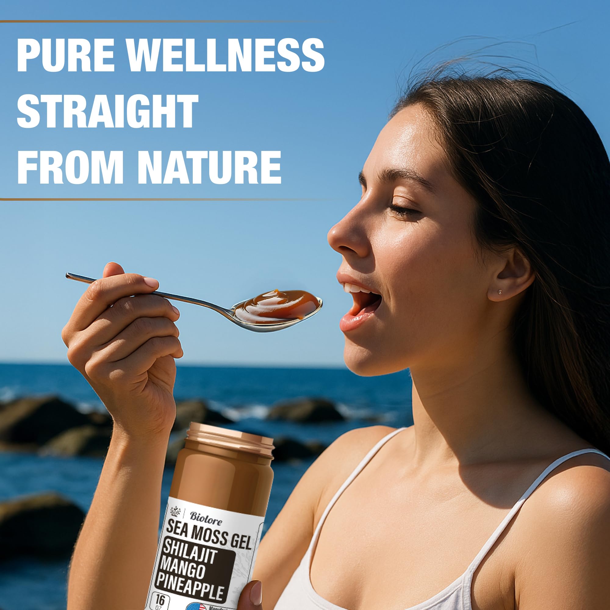 USA-made Biolore vegan gluten-free sea moss gel with Shilajit