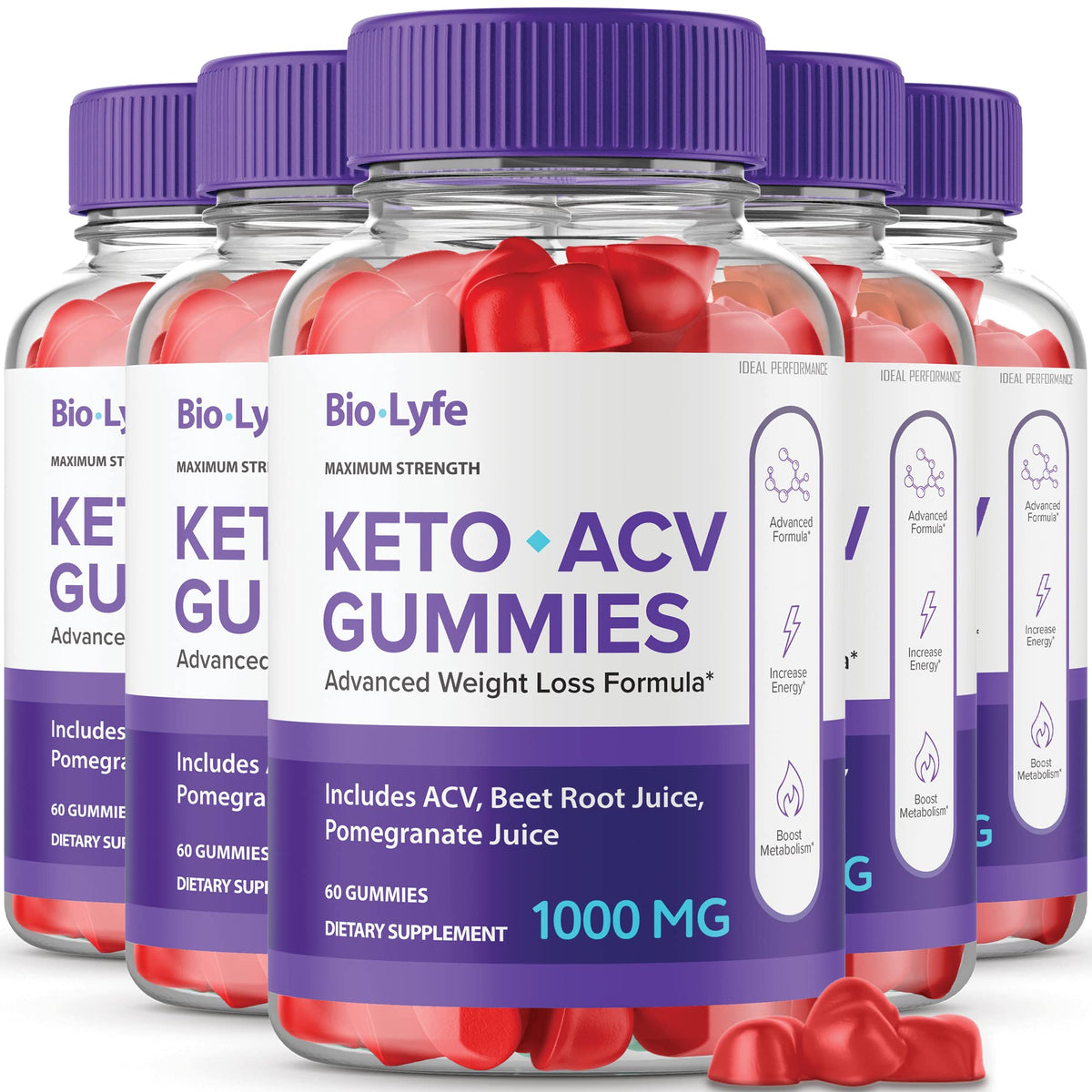 Front of Biolyfe Keto + Gummies bottle showing label