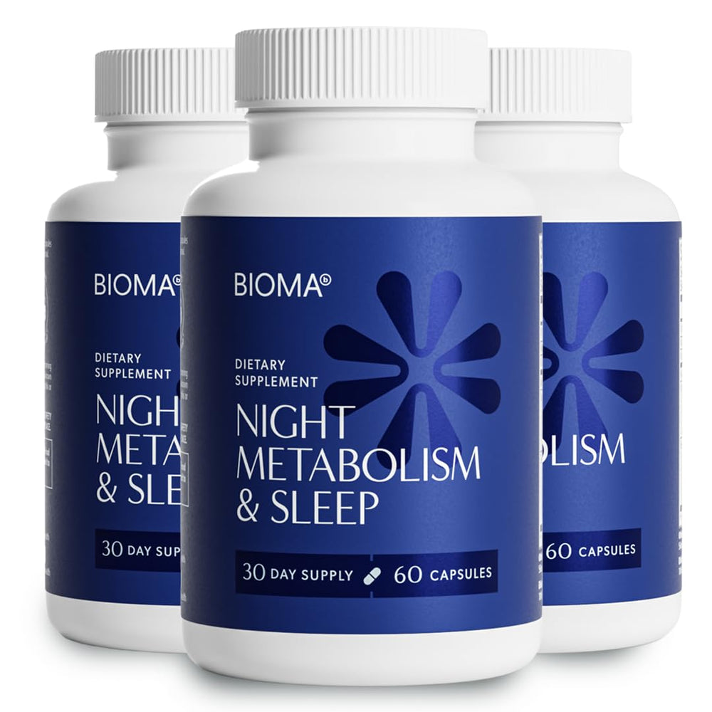 BIOMA Night Metabolism & Sleep bottle with capsules for nighttime support.