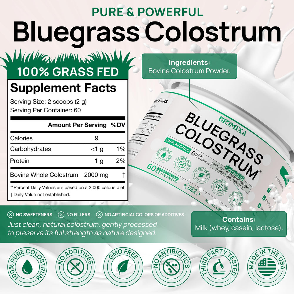 100% pure bovine colostrum powder, unflavored