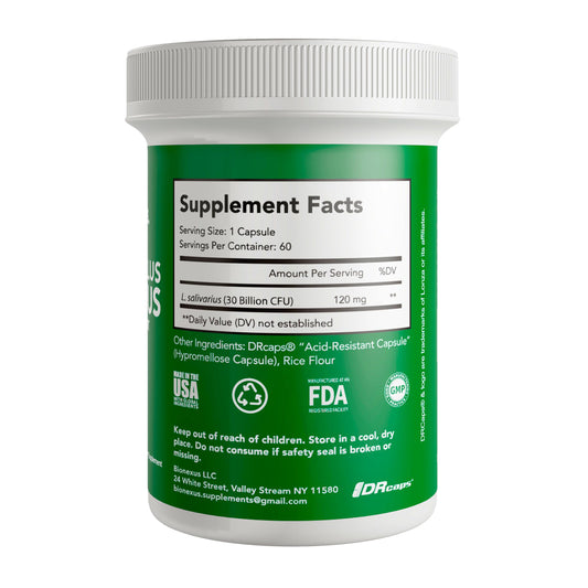 Product label detailing 60-count and 30 billion CFU