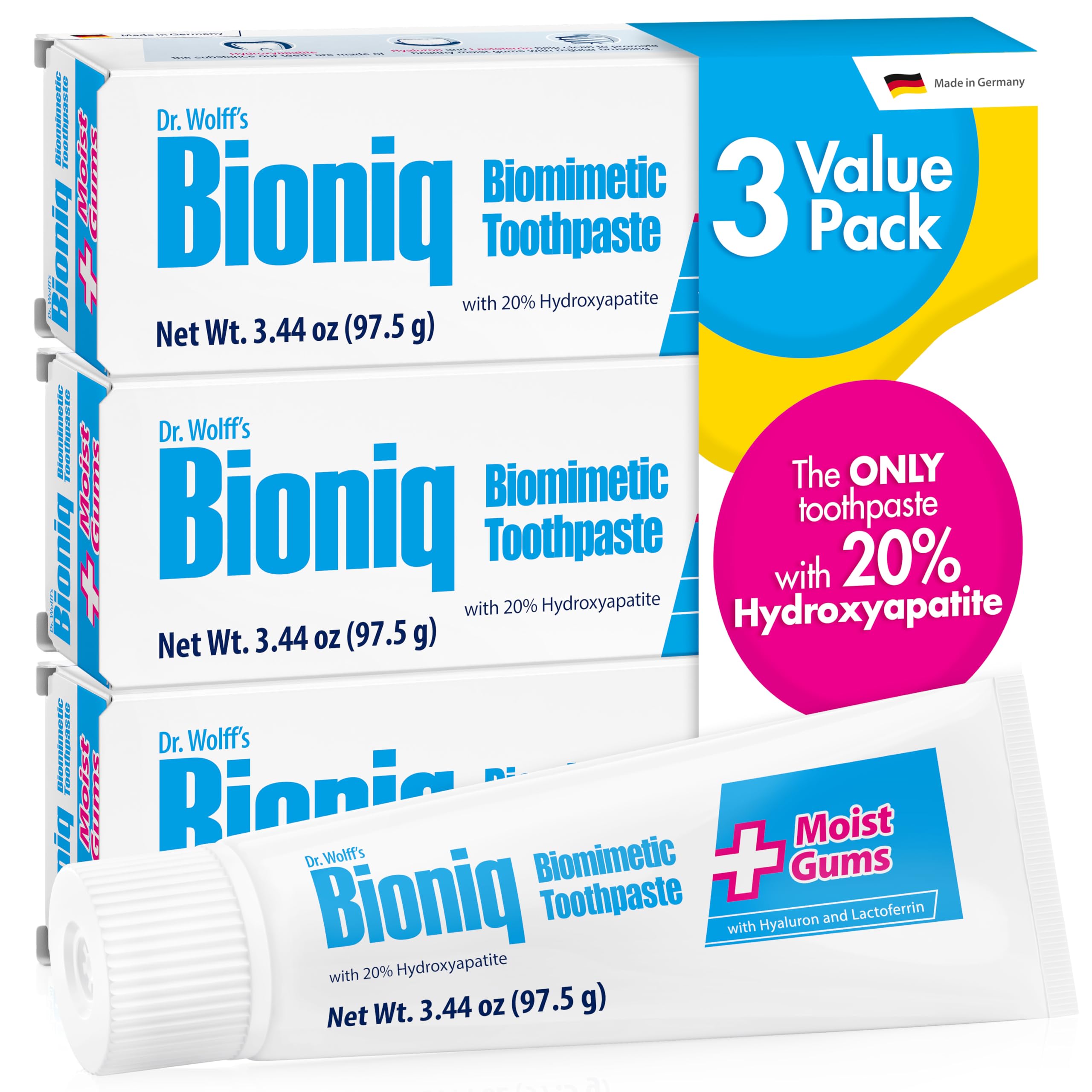 Bioniq Plus Biomimetic Toothpaste packaging and tube