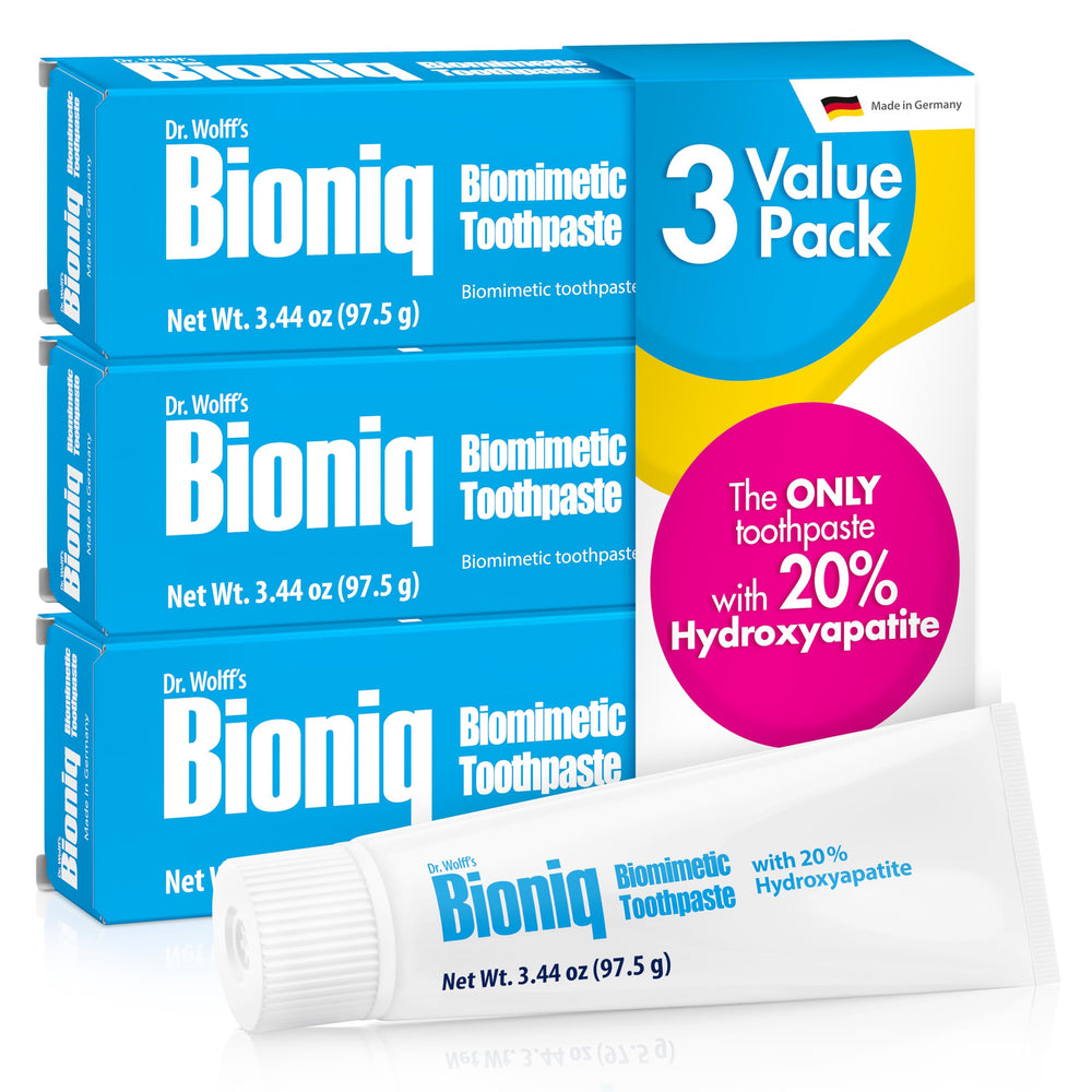 Front view of Bioniq Classic toothpaste pack showing 3 tubes