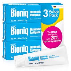 Front view of Bioniq Classic toothpaste pack showing 3 tubes