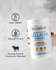 Non-GMO label on BioOptimal Collagen packaging