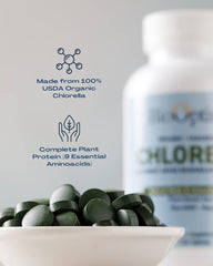 Chlorella tablets showing additive-free formula