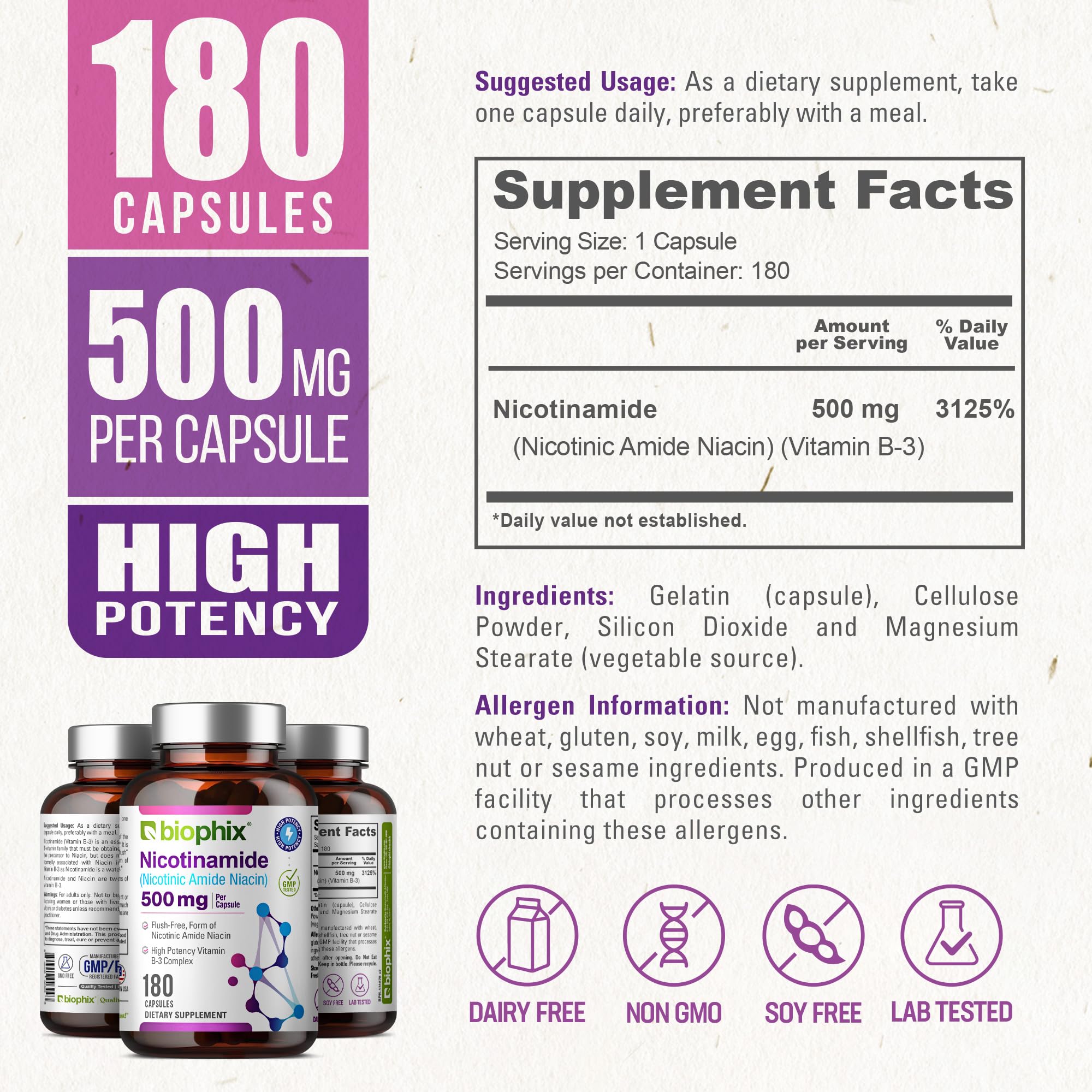 Supplement ingredients panel on bottle