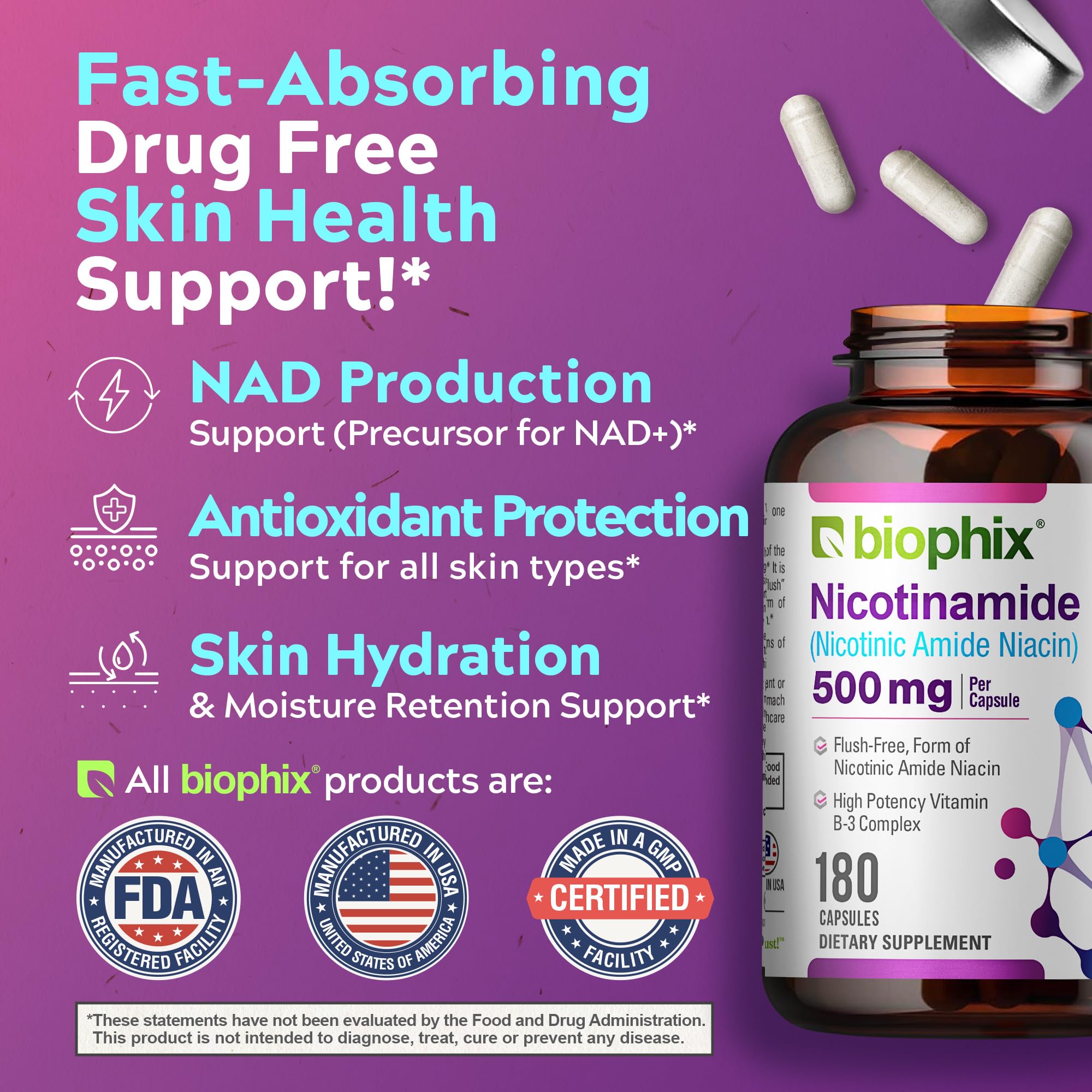 Product label and branding for Biophix B-3 Nicotinamide