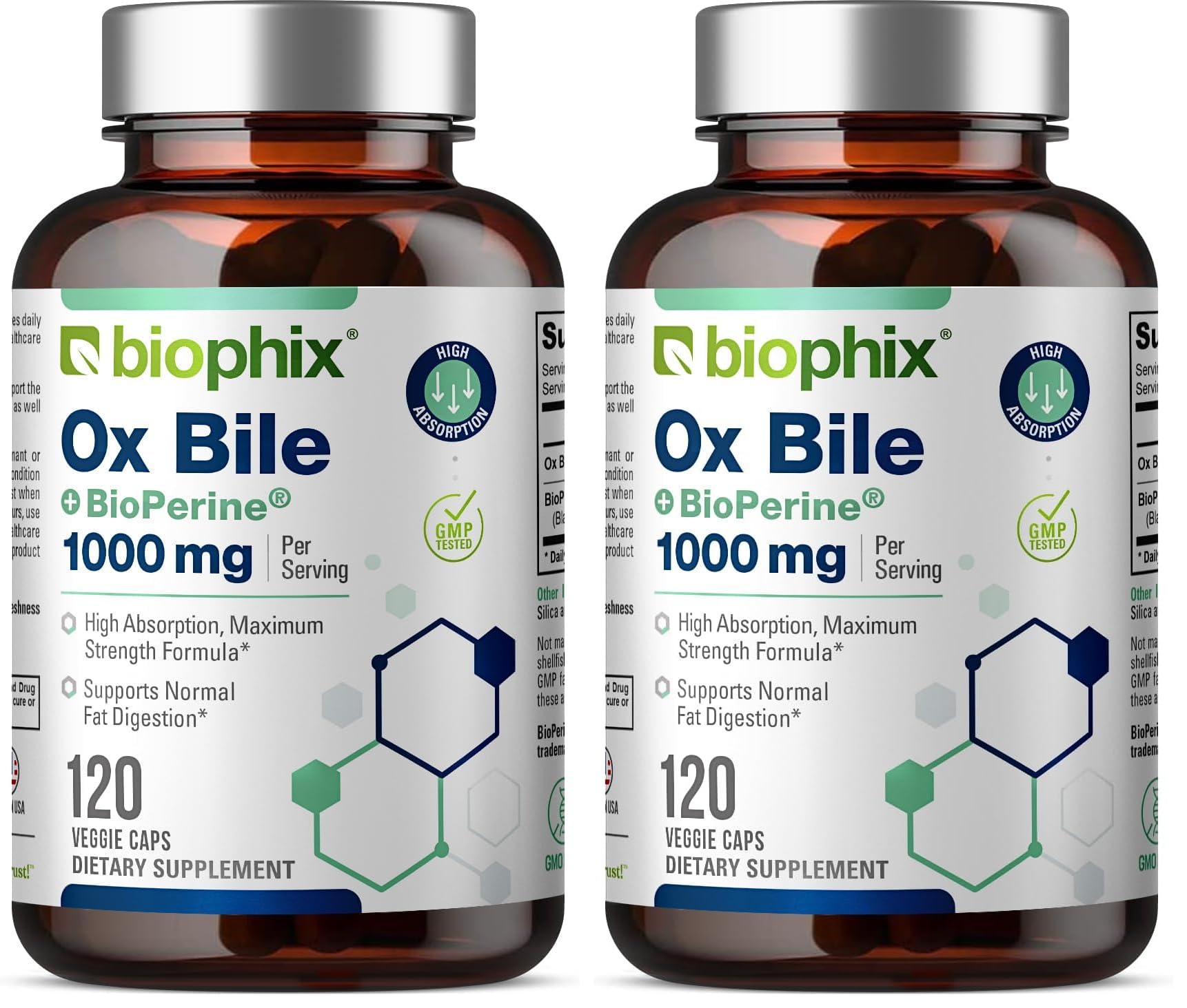 Biophix Ox Bile 1000 mg bottle label with BioPerine