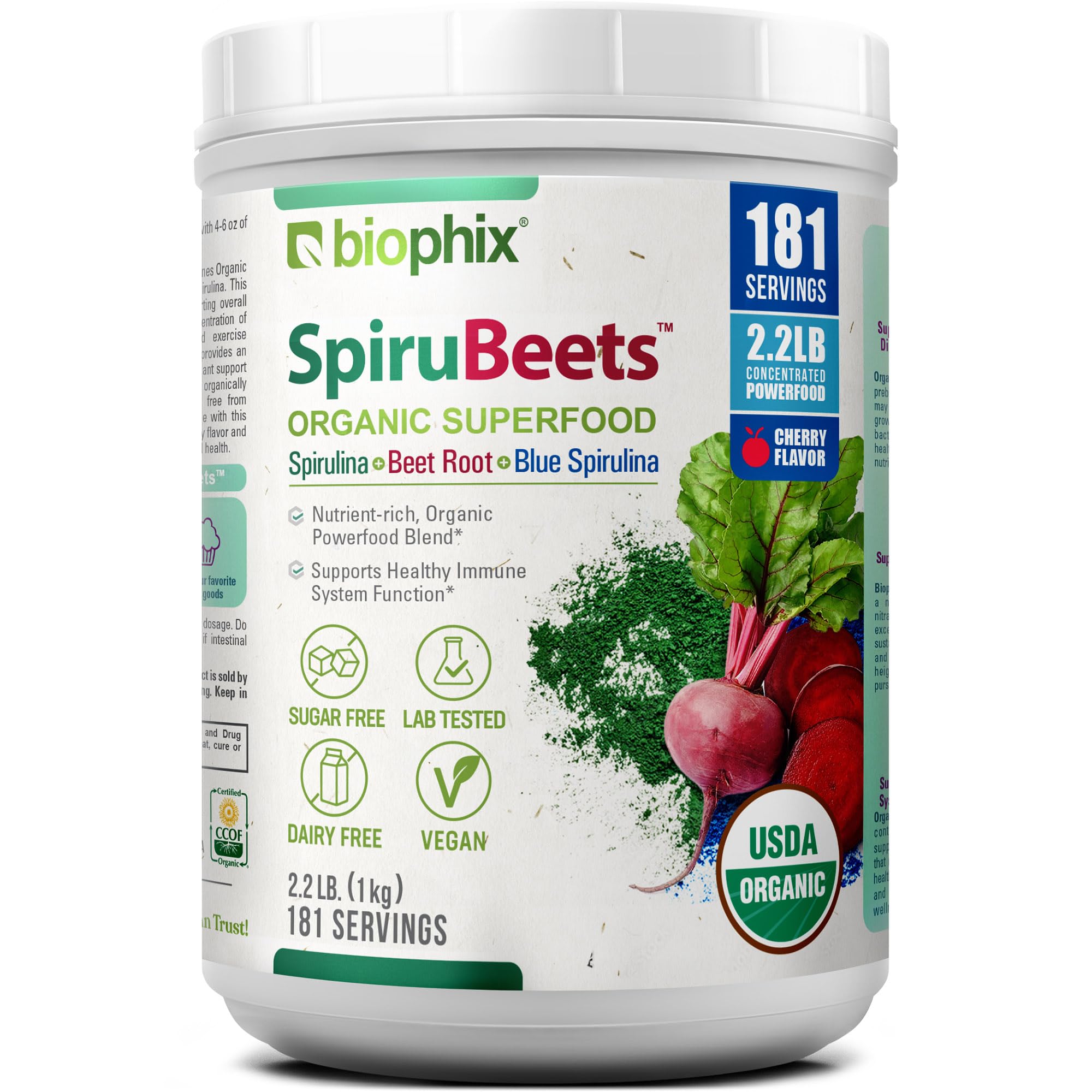Biophix SpiruBeets 2.2 lb jar with product label visible