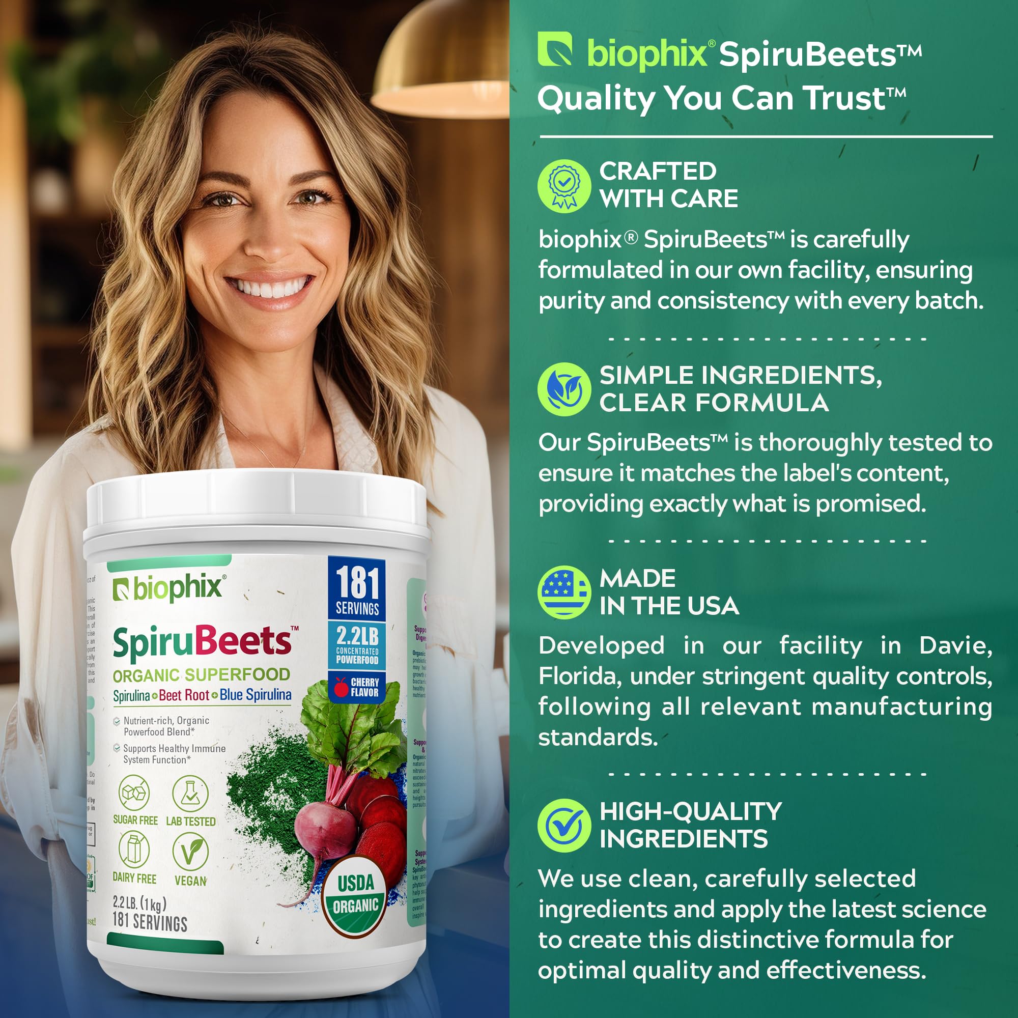 Biophix SpiruBeets with organic cherry flavor illustration
