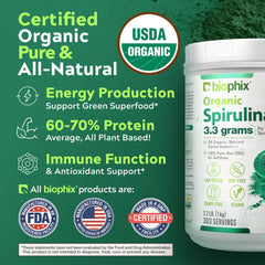 Close-up of the green spirulina powder granules